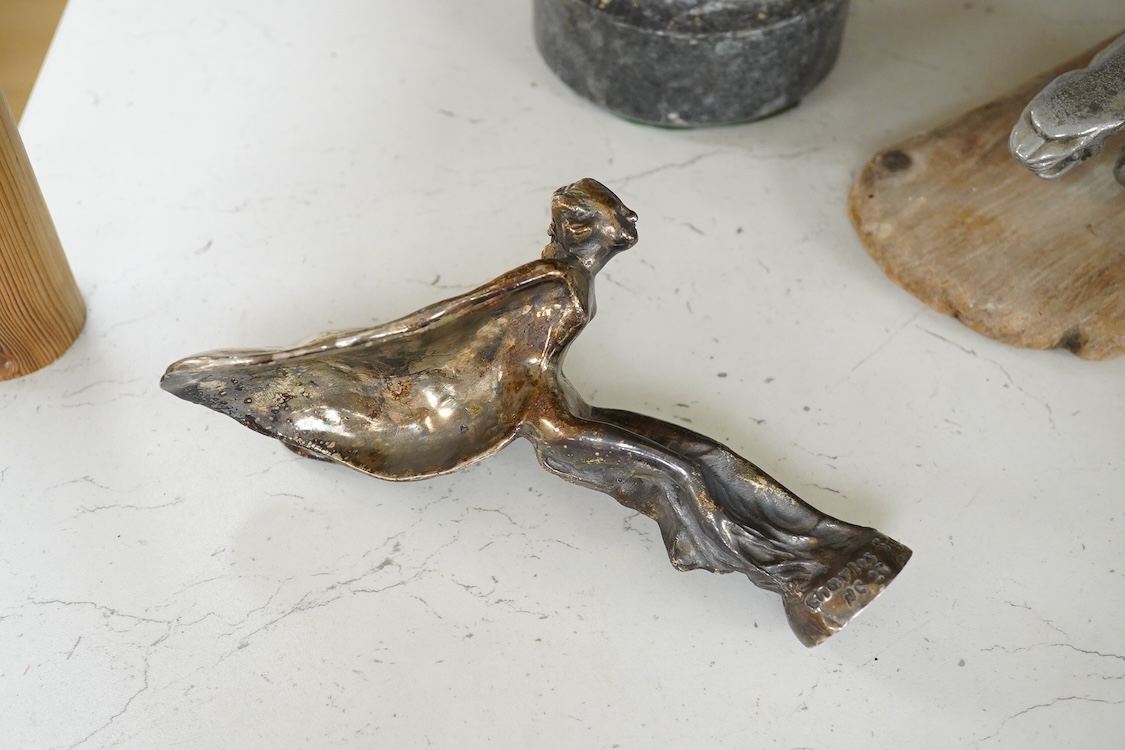 Three car mascots to include two Sprit of Ecstasy examples and five Festival of Britain medallions